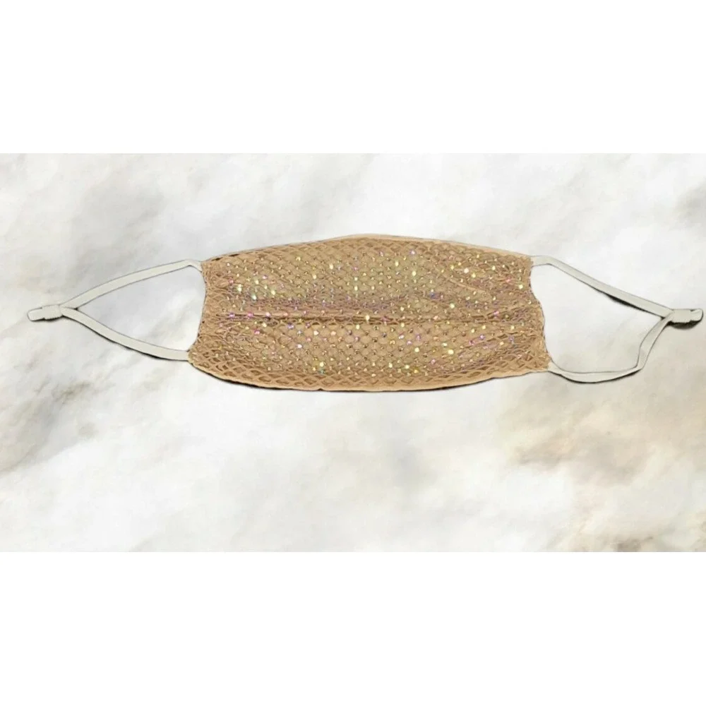 Handmade Top Quality Fashionable Beige Crystal Mesh Rhinestone Bling Face Mask
